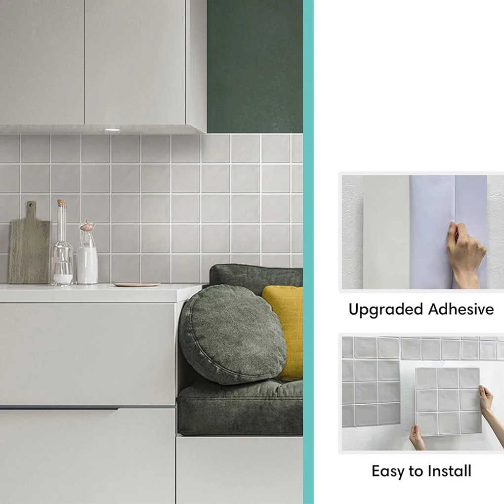 PVC Home Decor With Adheve Tiles – Pack Of 12 For Kitchen Walls For Bathroom Self-Adheve Tiles SCQ1097（20x20cm） 12pcs