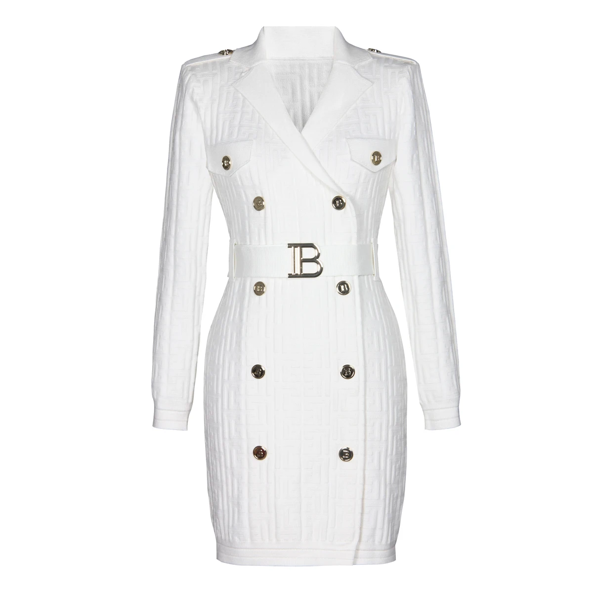 

Spring And Autumn New Style Commuter Suit Collar Pattern B Double Breasted Slimming Women's Long Sleeved Knitted Dress