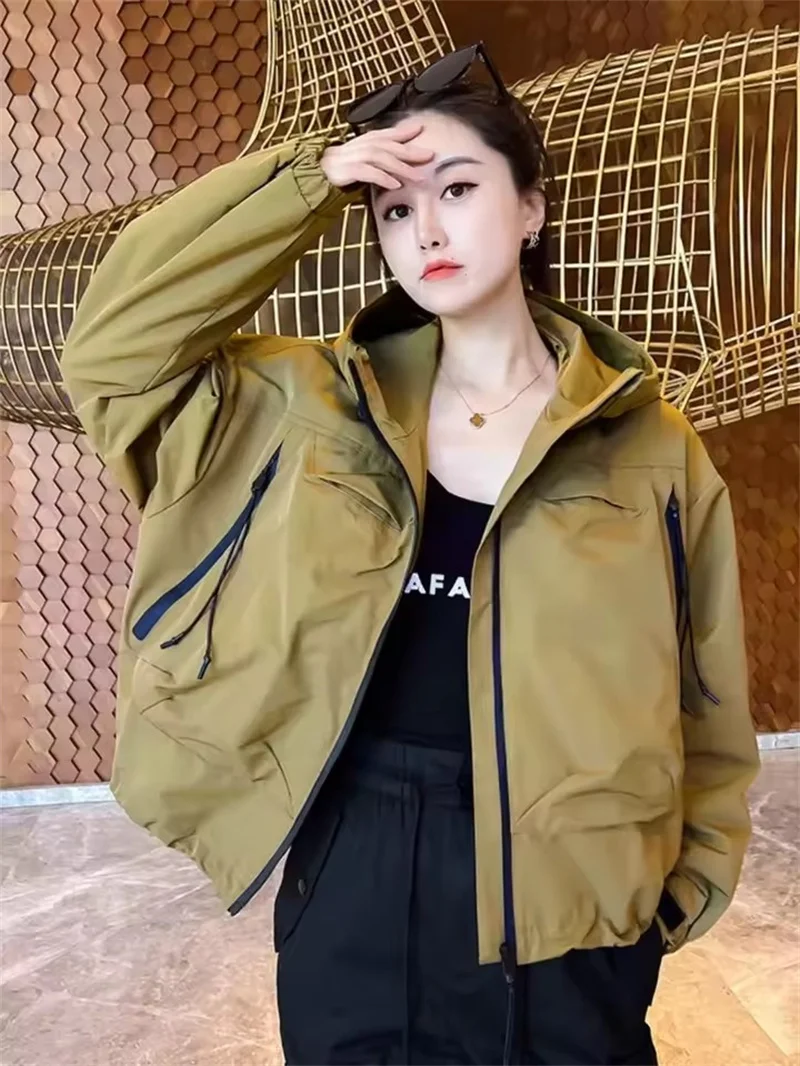 ผู้หญิงHooded CoatหลวมFitเสื้อลําลองแขนยาว 2025 ฤดูใบไม้ผลิฤดูใบไม้ร่วงใหม่เสื้อสเวตเตอร์ถักบางWindbreakerหญิงBasicนักเรียนC