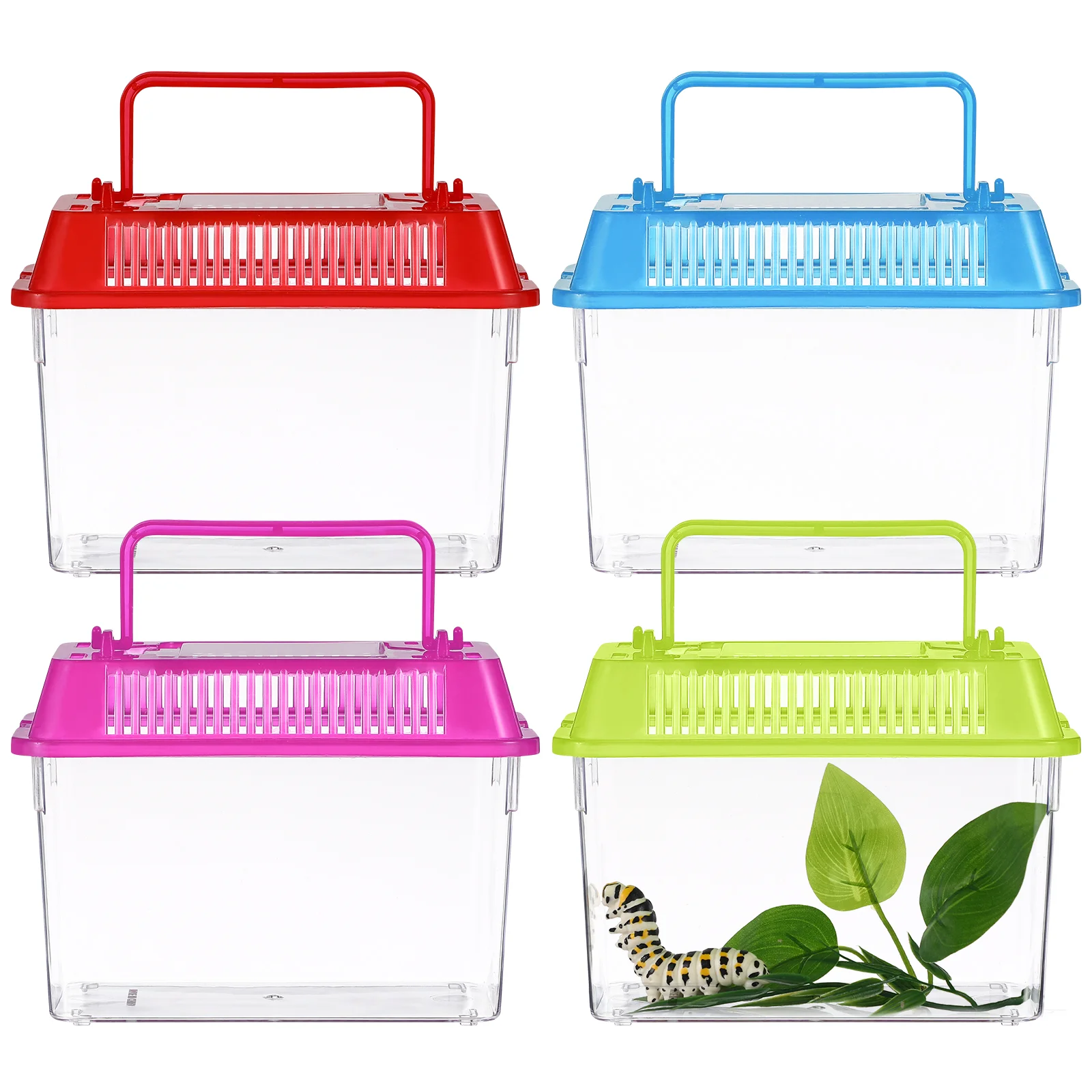 Mini pecera portátil para bebé, juguetes infantiles de plástico de mano para reptiles, tortuga, terrario, hábitat, soporte para tortugas de viaje, 4 Uds.