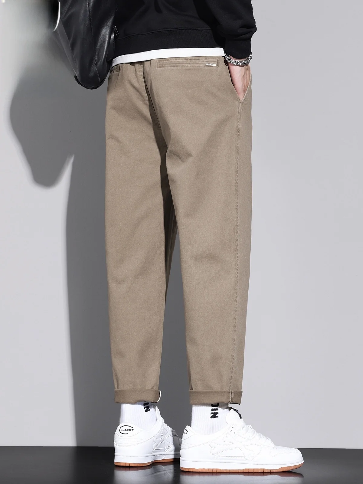 

Men's Casual Pants Nine-Tenths Loose Straight Leg Spor Pure Color Trendy Spring Leisure Trousers for Youth