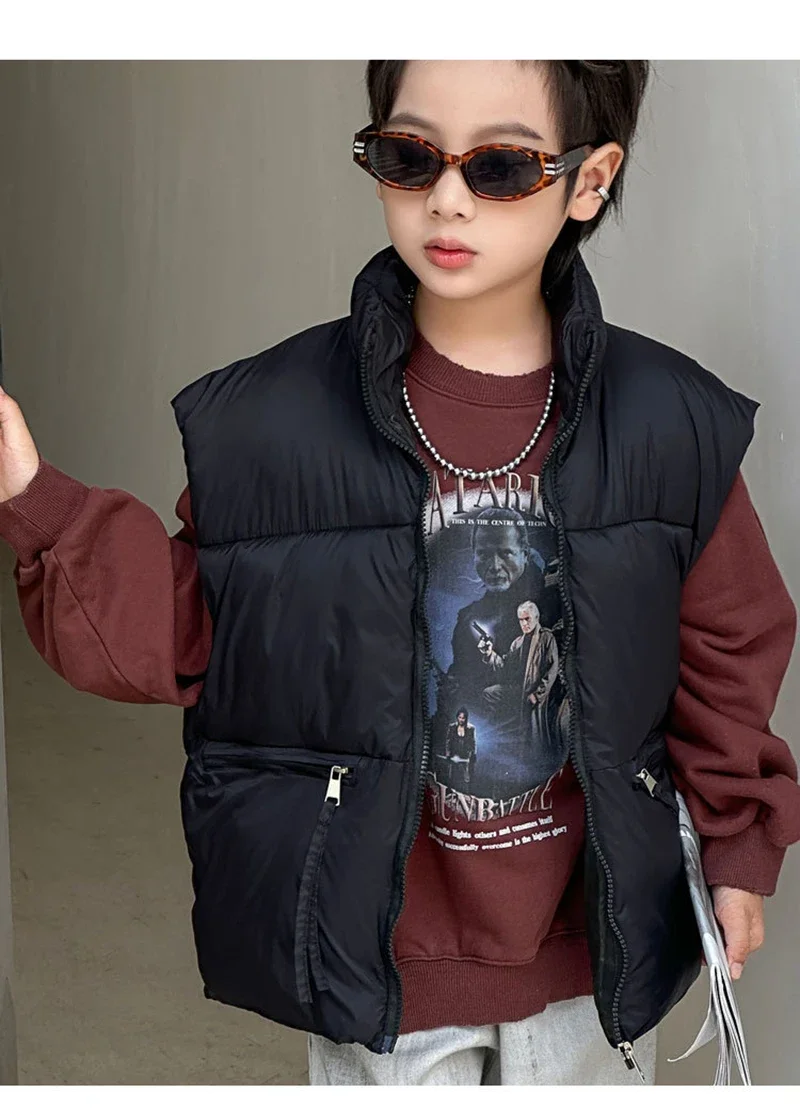 MILANCEL 3-9 Y Winter Children\'s Clothes Thick Waistcoat Fashion Boys Stand Collar Jacket Vest Girls Solid Loose Outside Coat