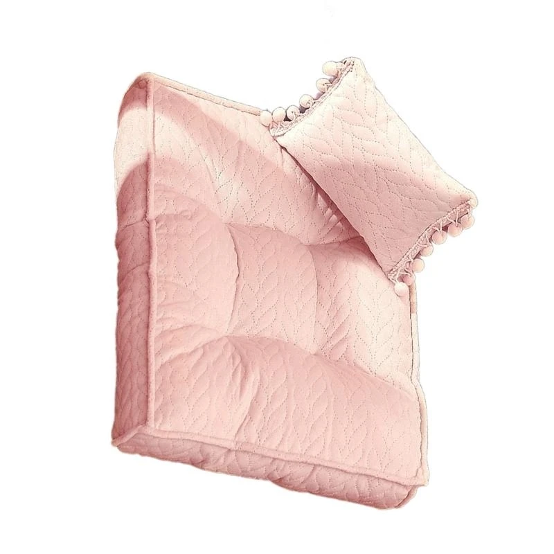 J15U Elegant Newborns Photo Props Supportive Mattress Tasseled Pillow Set Posing Bedding Stuff with Matching Pillow