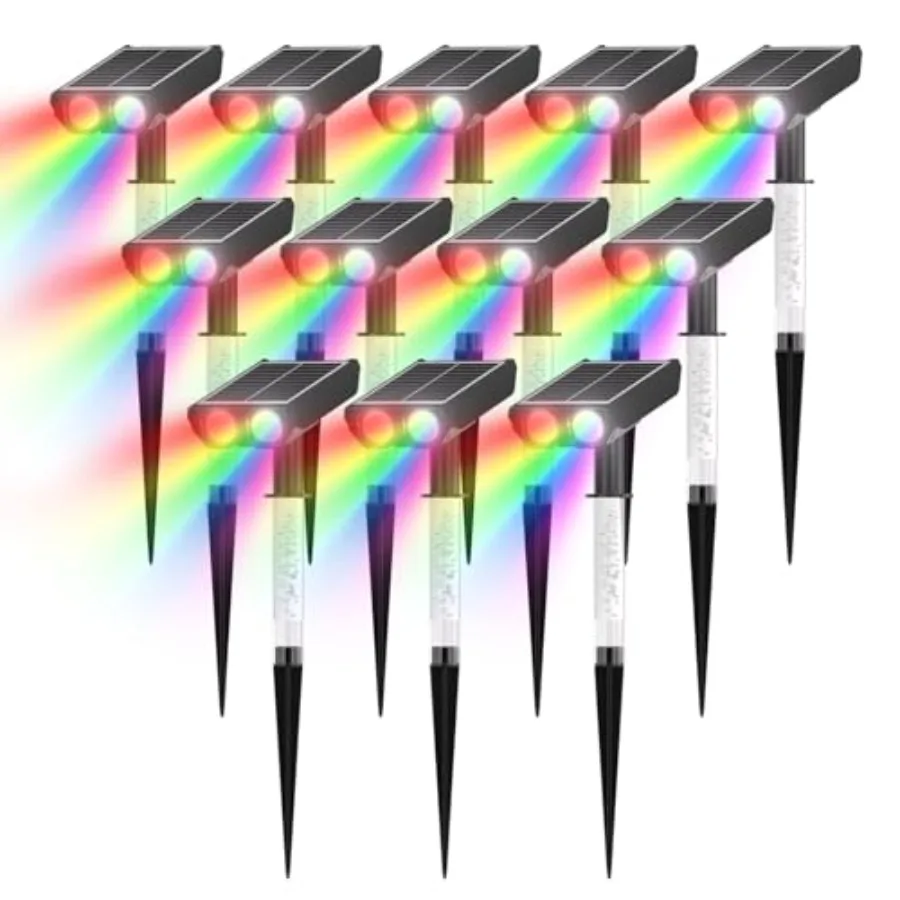 

Солнечные садовые светильники с изменением цвета, колонна-рассеиватель света из поликарбоната, 8 режимов освещения, рождественские ландшафтные прожекторы, водонепроницаемость IP65