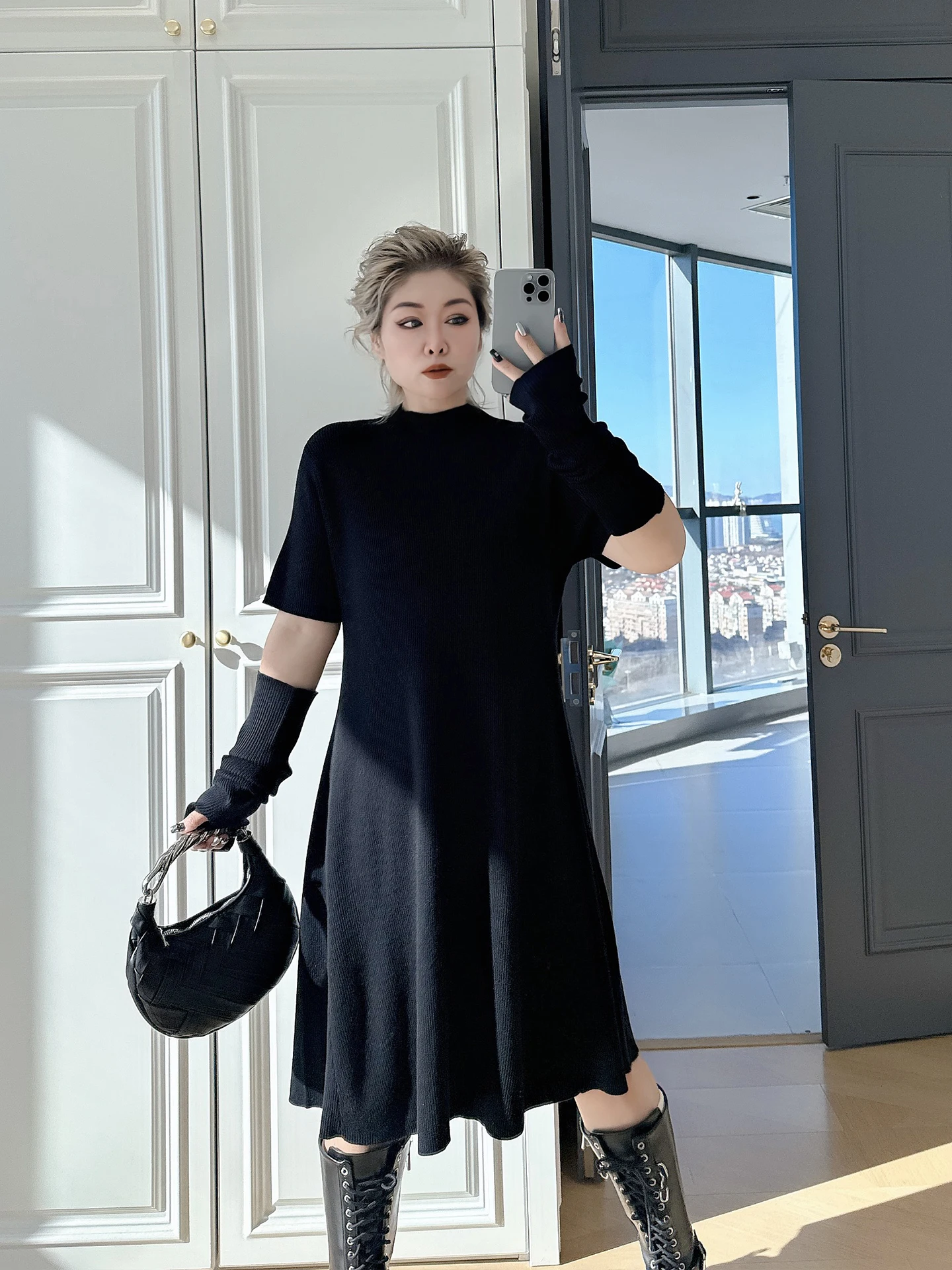 

Ele plus Size Women's Knitted Long Dr Svel Inner Wear Sweater Dr Ci Commute Casual High Waist Polyester Blend
