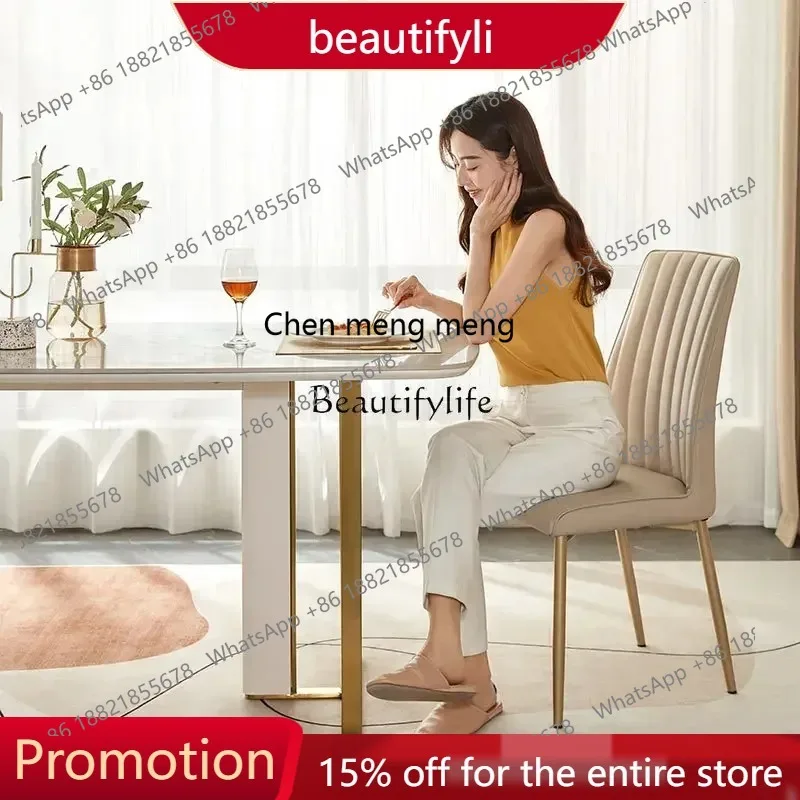 

New style Modern light luxury rock slab dining table French cream style dining table s8350