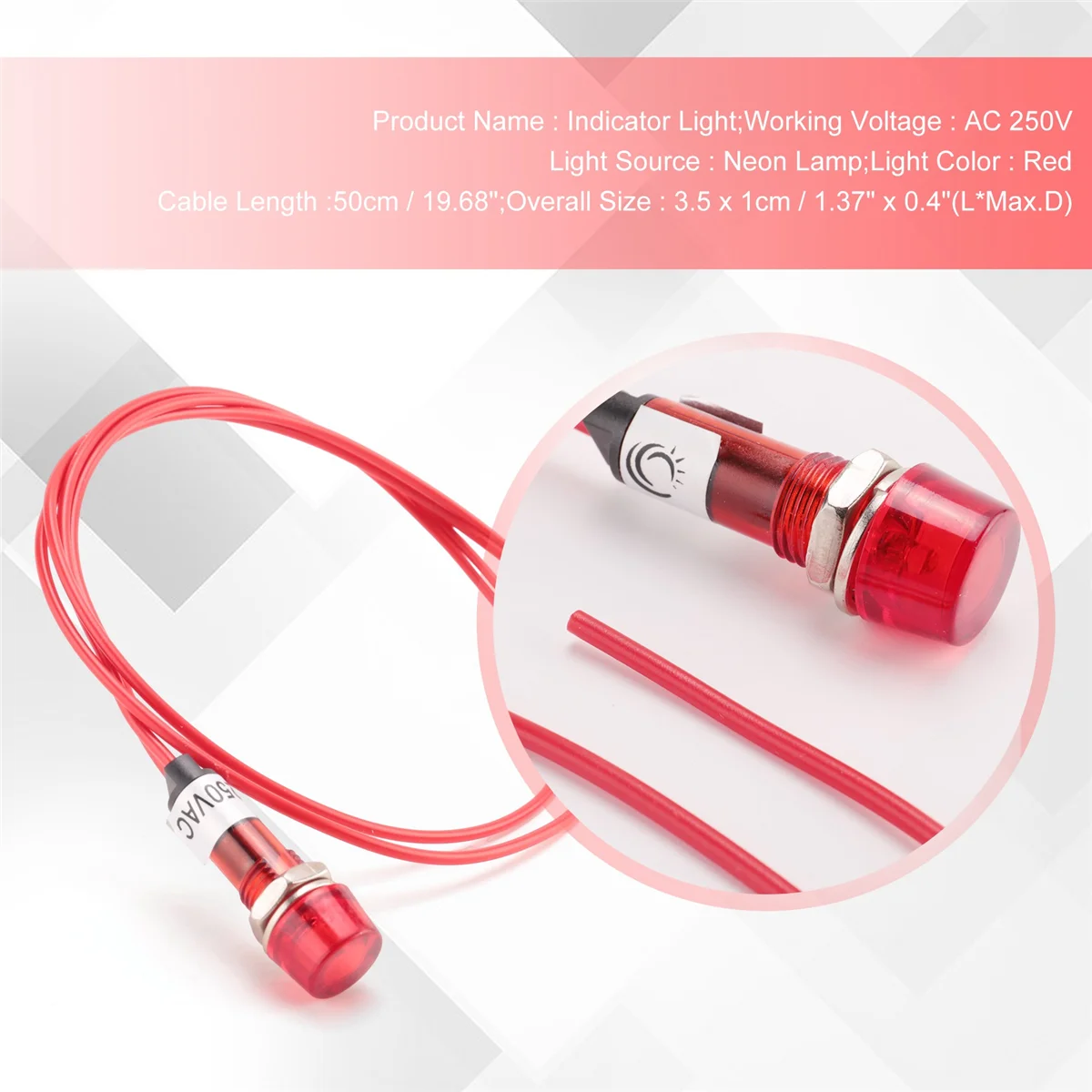 ABZV-Neon Indicator Pilot Signal Lamp Red Light AC 250V w2 Wires