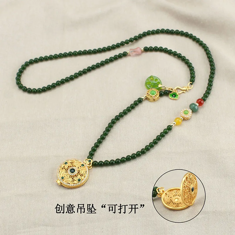 

DIY accessories New Chinese style long round bead necklace women's ancient sand gold can be opened pendant versatile ethnic styl
