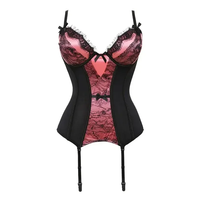 Lace Corset with Straps Women's Corsage Padded Cups Stretch Bustiers Tight Shaper Corselet High Elastic Party Night Costumes