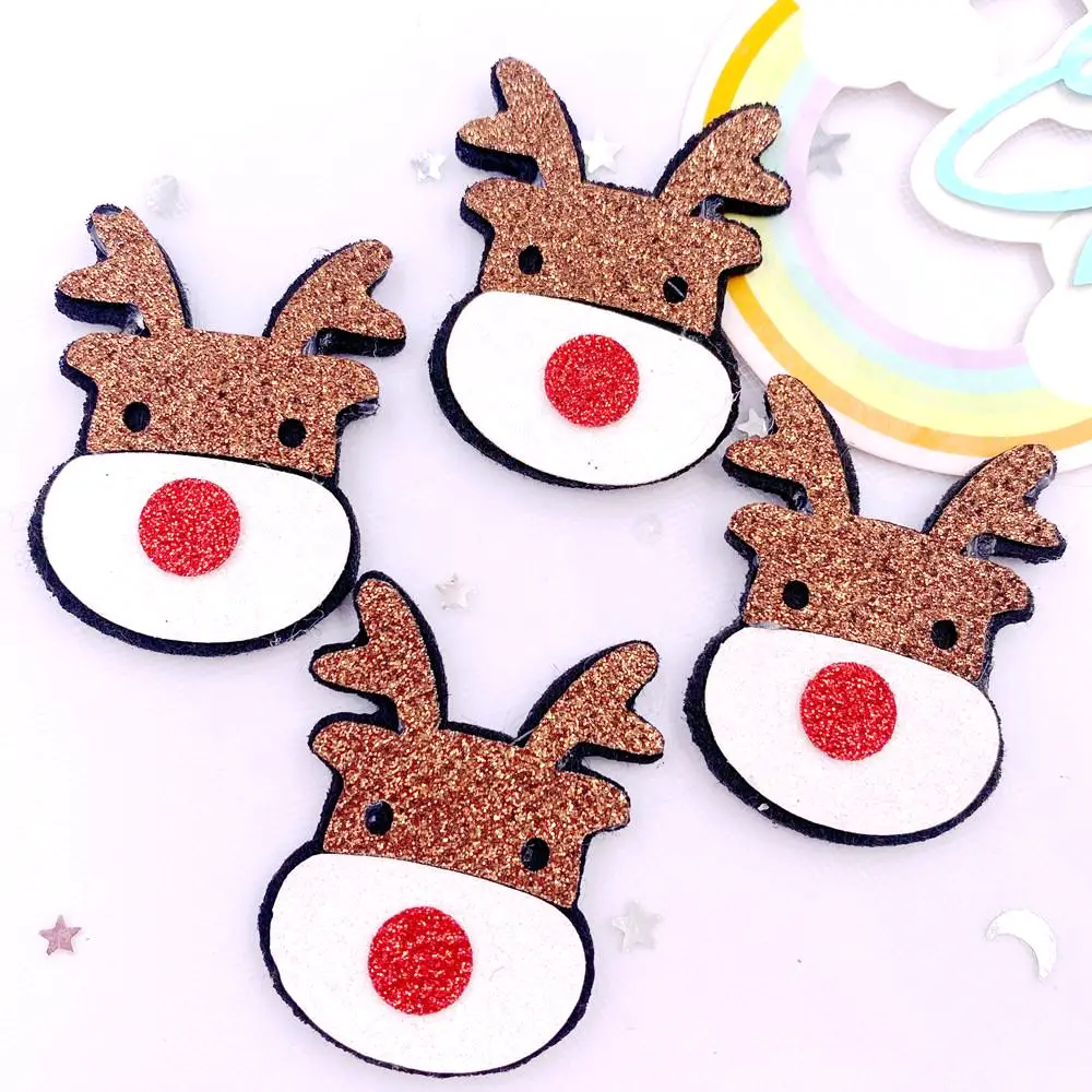 10pcs Felt Fabric Colorful Glitter Bepowder Cartoon Christmas Deer Patch Applique Sewing DIY Hair Bow Craft Supplie