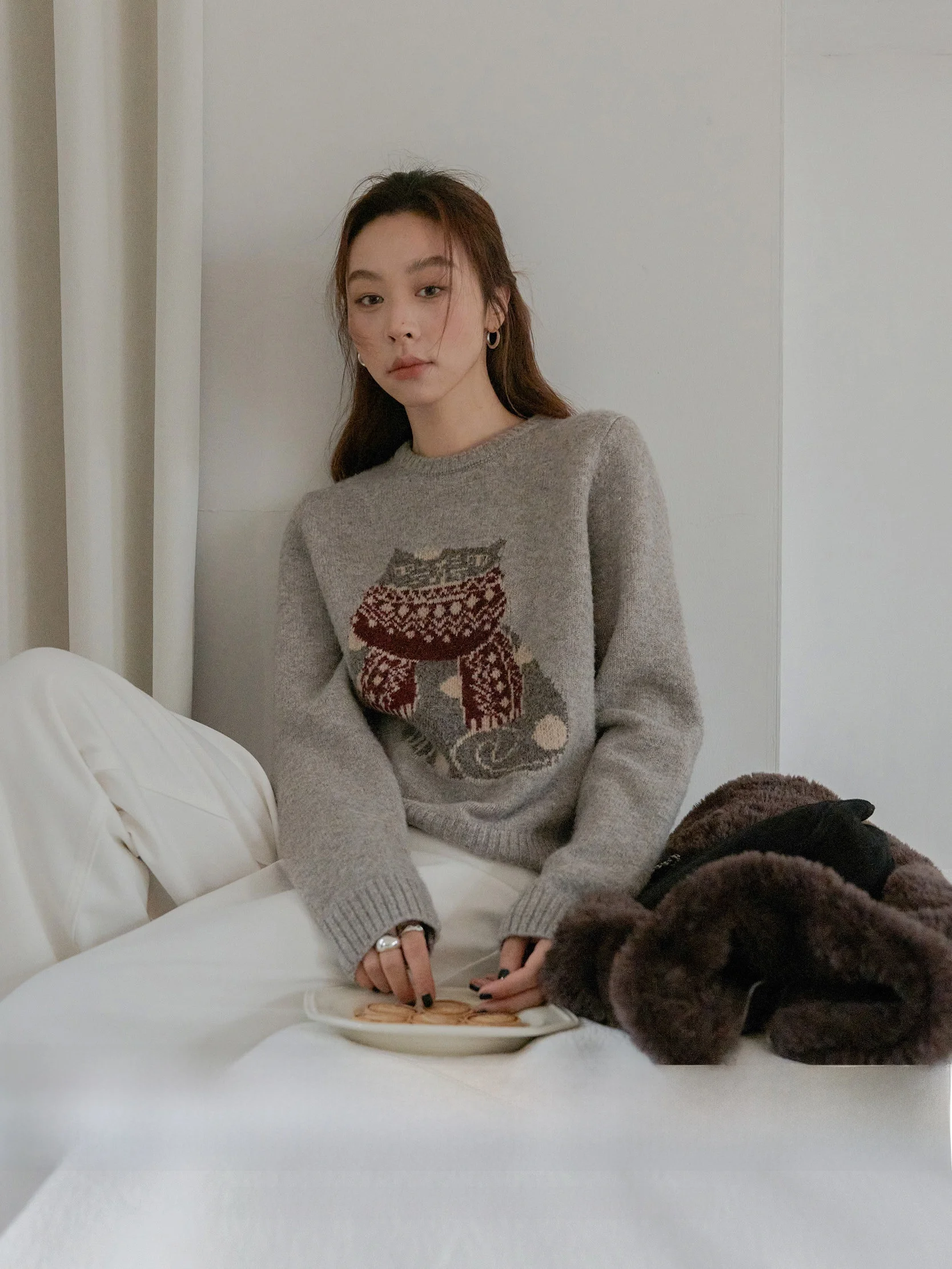 

Женский вязаный свитер VNOOK с узором, круглым вырезом и длинными рукавами, зимний, новый, для повседневной носки, модный, для электронной коммерции