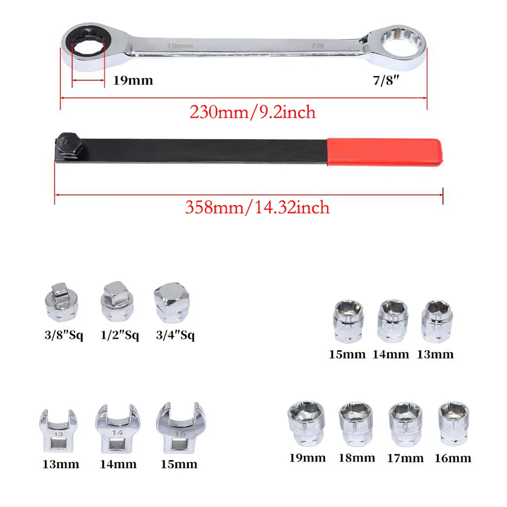 15 قطعة مجموعة أدوات إزالة وتركيب حزام اعوج مع مفاتيح كروفوت ومجموعة مقابس للمركبات