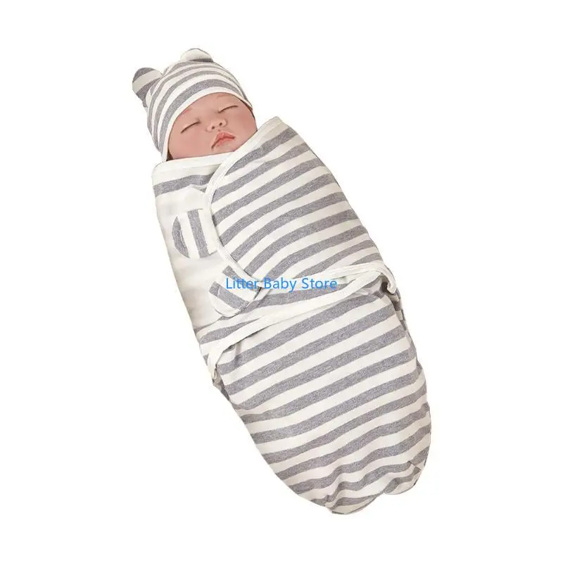 Set coperta per neonati in cotone anti-calcio N80C con cappello coordinato, morbido sacco a traspirante