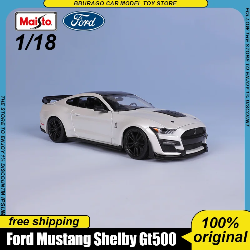 

New Maisto 1:18 2020 Ford Mustang Shelby Gt500 White Alloy Miniature Diecast Model Shelby Gt500 Muscle Car Ornaments Toys Gift