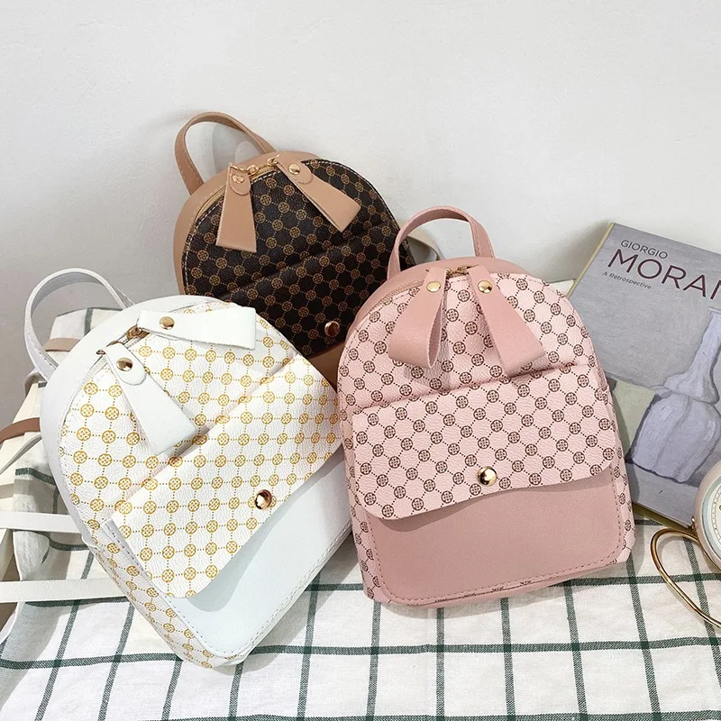 2026 New Women Printed Backpack PU Fashion Casual Ladies School Bag Classic Rucksack Daily Commute Shoulder Bag