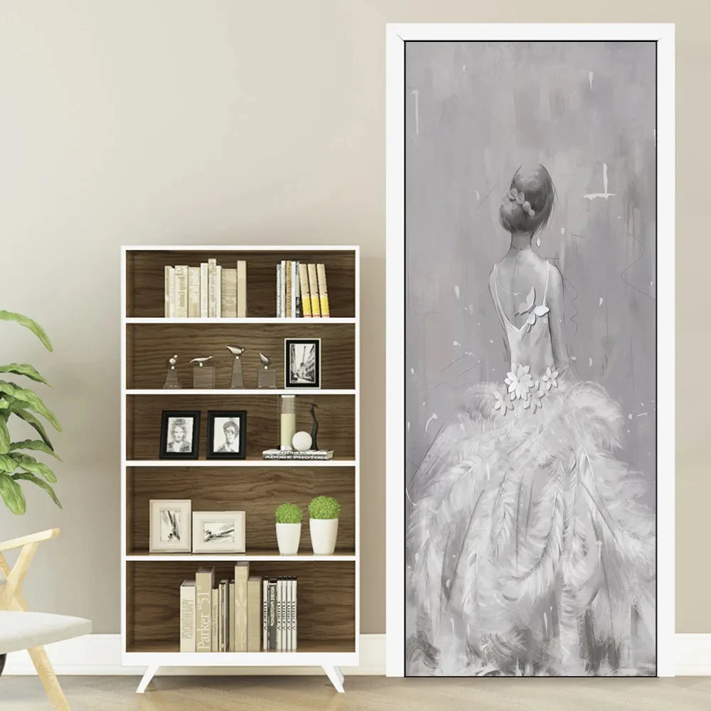 Wearing Wedding Dress Bride Door Stickers Oil Paint Art PVC Waterproof Mural Decal Home Bedroom Living Room Decor Self-adhesive