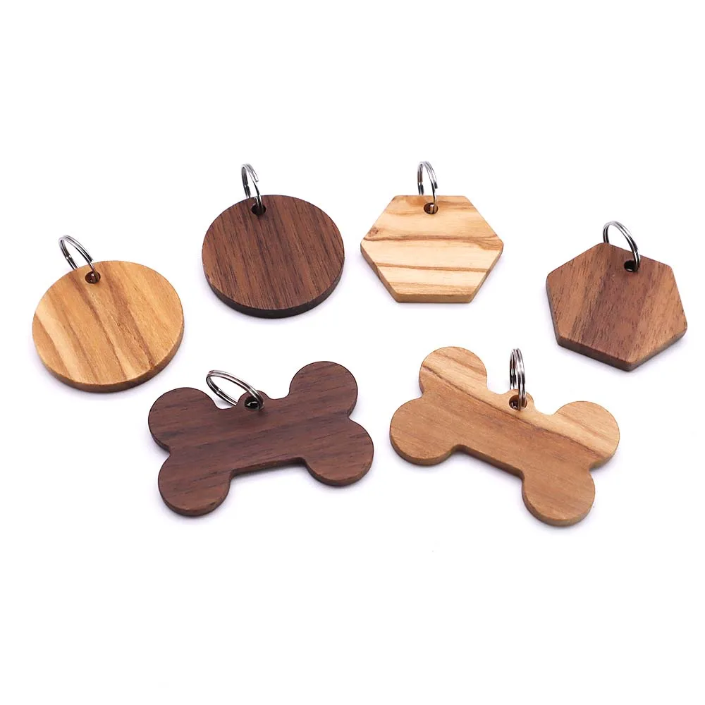 Wholesale 100Pcs Wooden Dog ID Tag Personalized Puppy Cat Nameplate Anti-lost Bone Round Name Tags for Dogs Cats Engraving