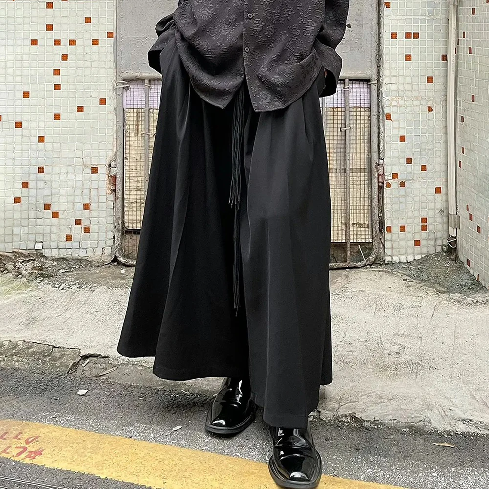 

Mens Dark Knight Style Japanese Genderless Culottes New Necessities Couple Mid-Length Retro Loose Casual Solid Color Culottes