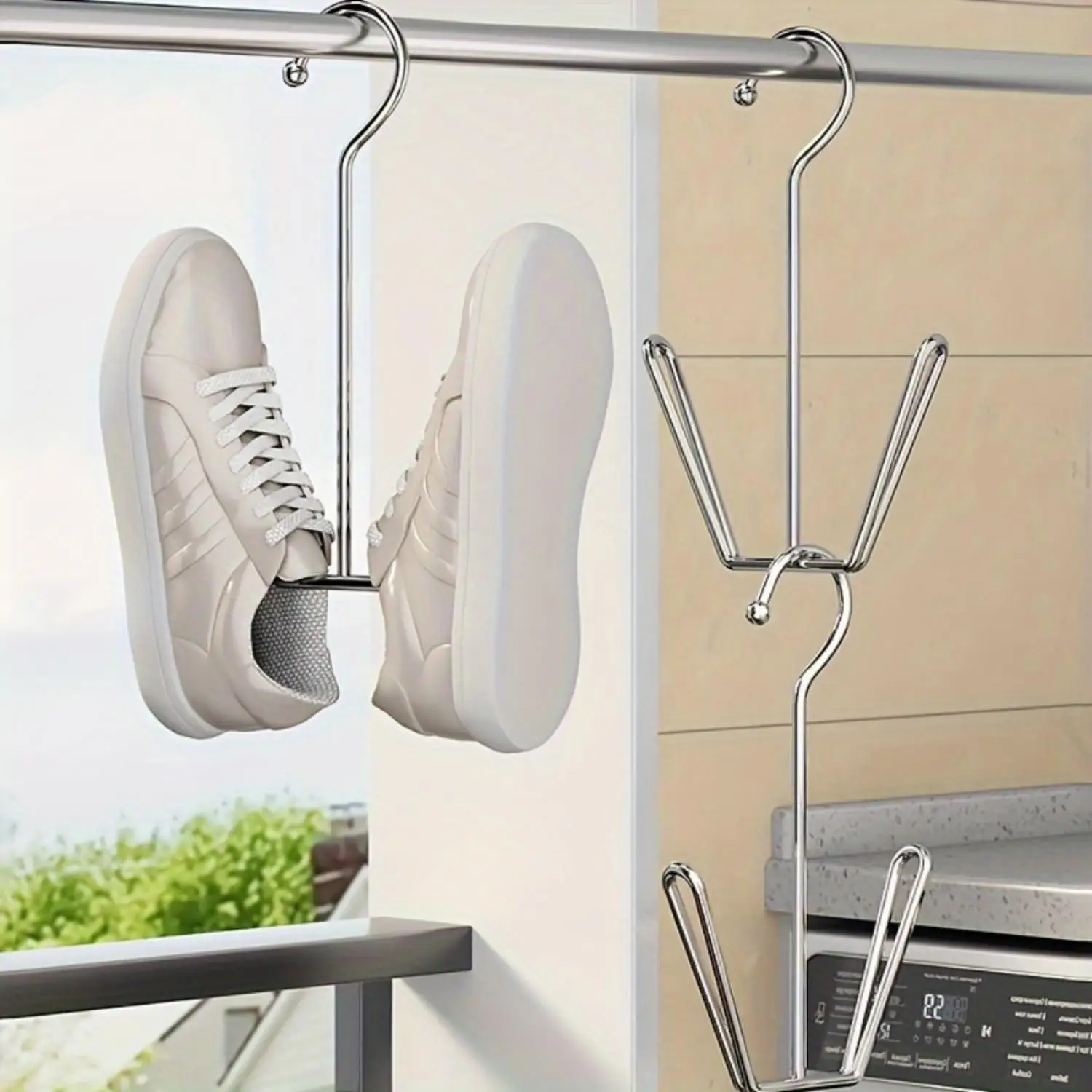 3pcs Stainless Steel Shoe Rack Coat Rack, Metal Hanging Shoe Organiser, Space Saving Drying Rack with Closet Rod Hooks