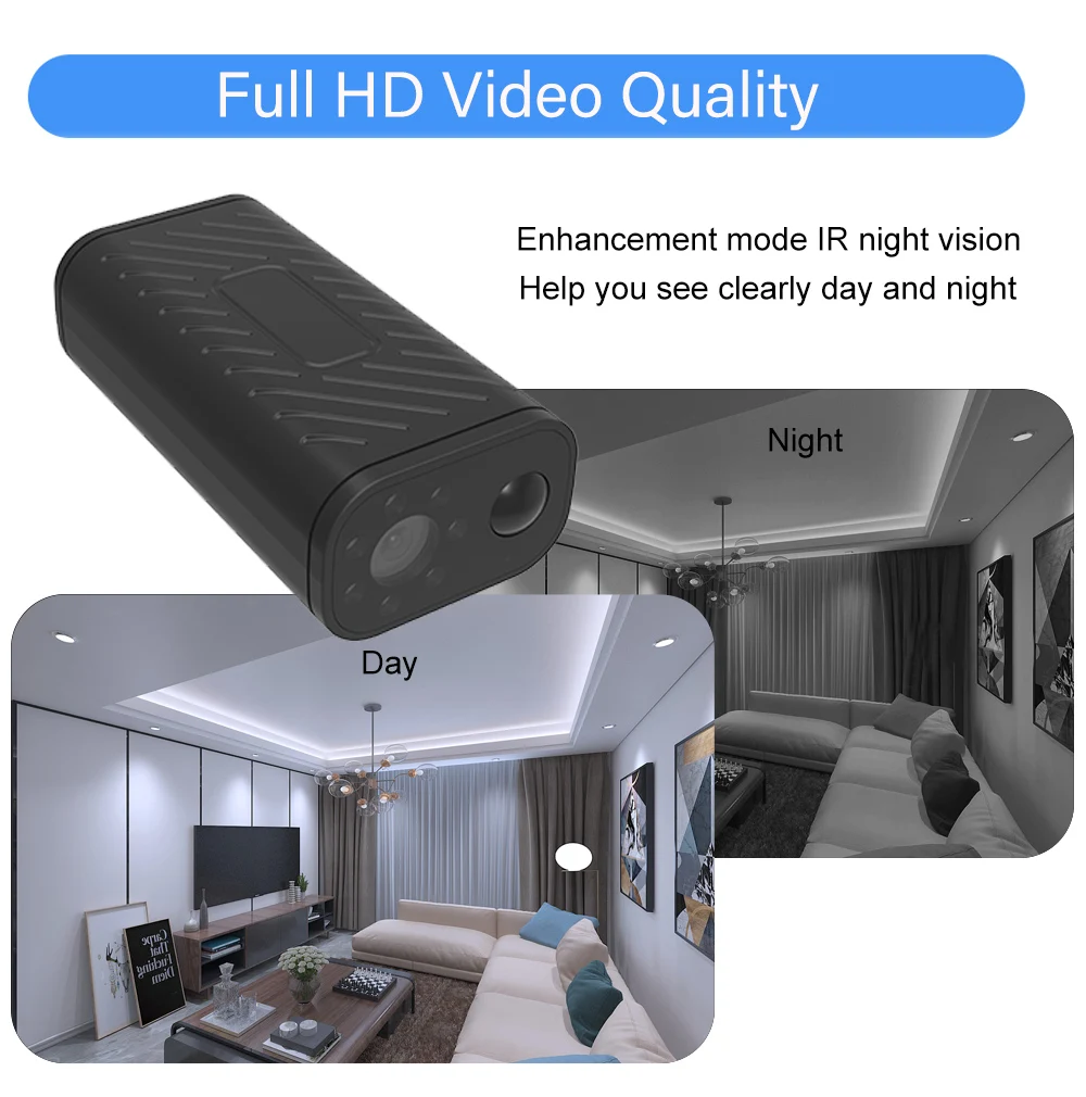 Mini Smart Home Security Camera, Interior, Sem Fio, Wi-Fi, Visão Remota, Ao ar livre, Impermeável, Detecção Humana, Suspensão do Sono, Novo