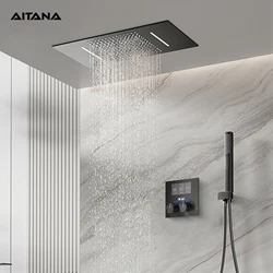 AITANA Luxury Black Brass Bathroom Faucet with Constant Temperature Digital Display Design Cold & Hot Dual Control Wall Shower