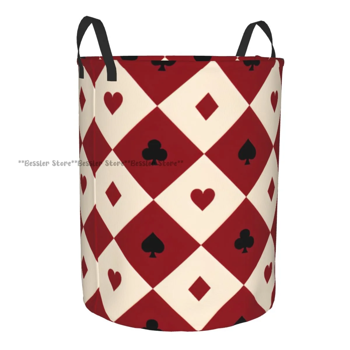 Dirty Laundry Basket Card Suits Red Burgundy Cream Print Folding Clothing Storage Bucket