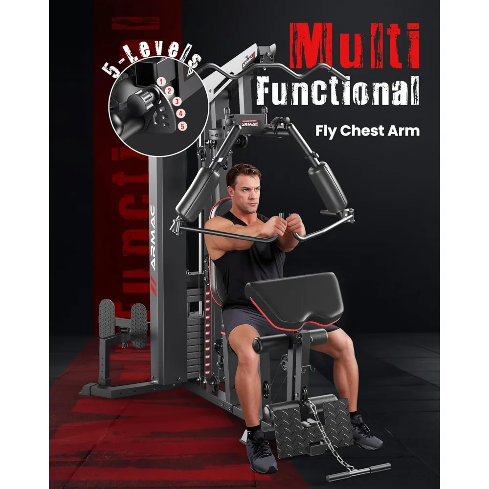 Multifunctional Home Gym Equipment for Leg Press, 150LBS Weight Stack Machine, Workout Station with Pulley System for