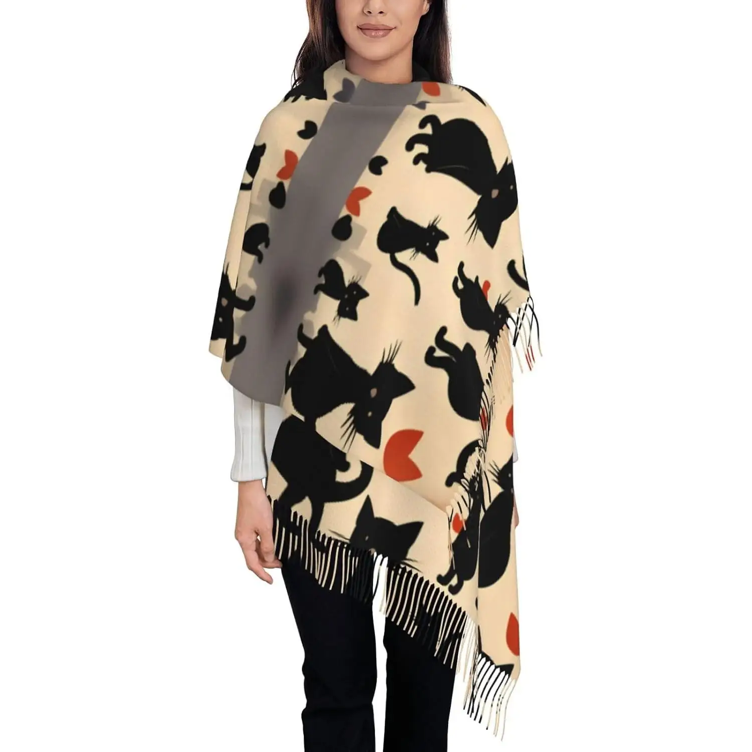 

Print Tassel Scarf Oversized Thick Scarf Soft Scarves Ideal Fall Winter Scarf Shawl For Gift Women Spring Fall Winter