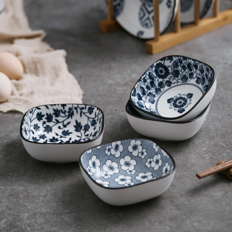 Household Ceramic Blue and White Porcelain Dish Rice Bowl Small Dish Set Seasoning Pickle Snack Dish Dipping Dish Soy Sauce Dish