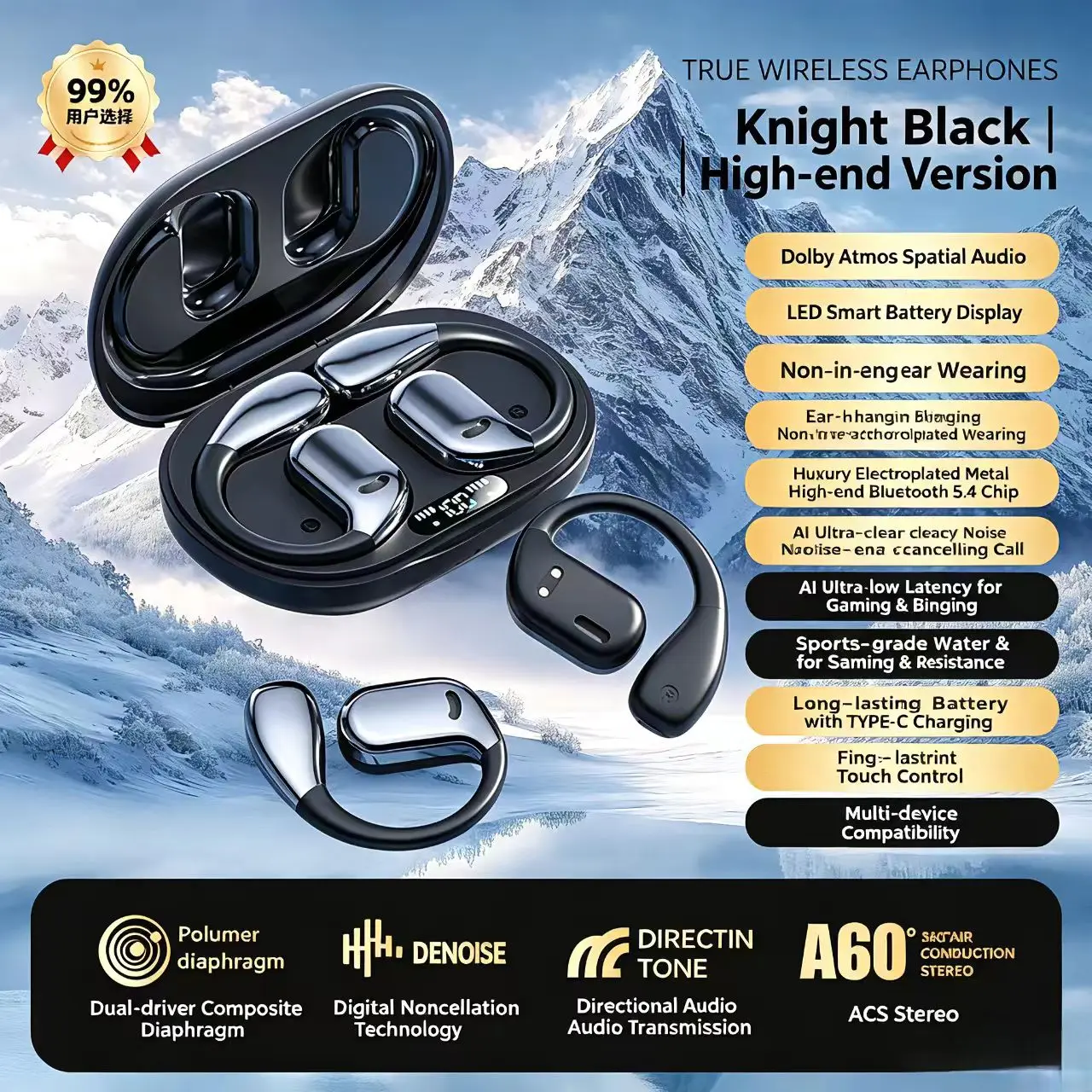 

M75 Translator Earphones 144 Languages Smart Voice Bluetooth 5.4 OWS Wireless Headphones Support Simultaneous Translation