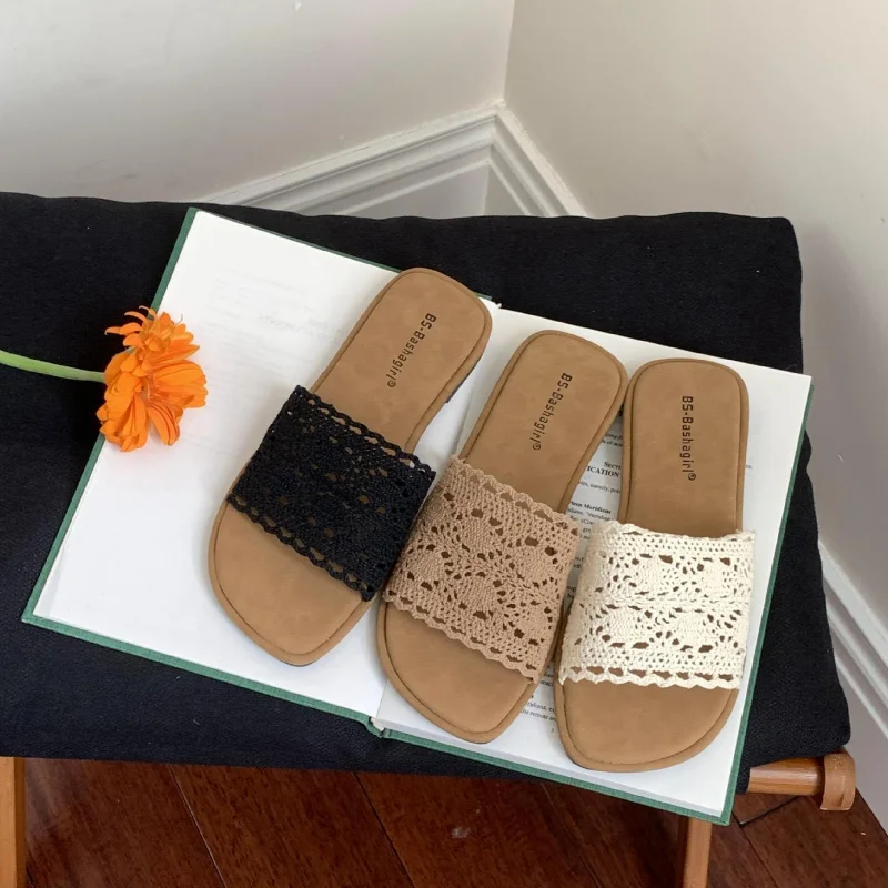 

2025 Summer Fashion Open Toe Flats Slipper Women Weave Hollow Out Shoes Ladies Casual Outdoor Slide Female Zapatos De Mujer