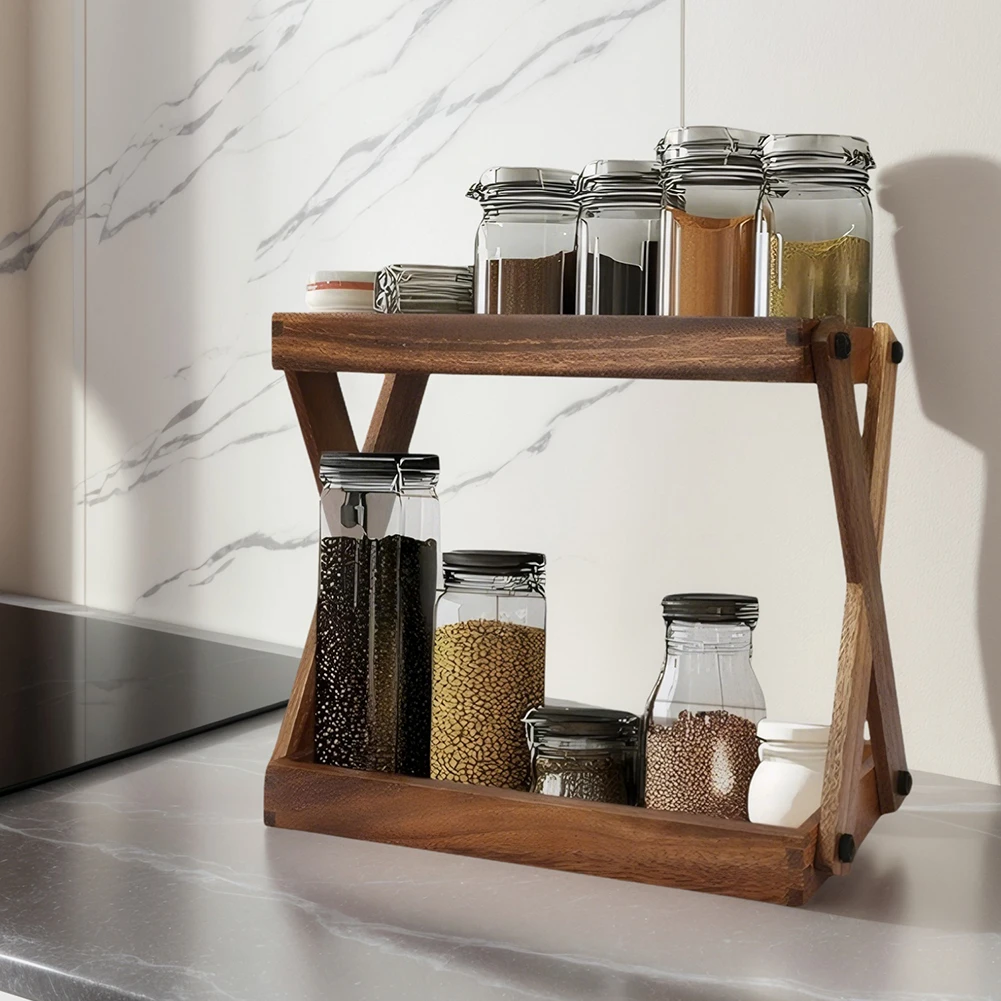 

Wooden 2-Tier Coffee Station Organizer Large Capacity Tea Station Stand Kitchen Storage Holder for Coffee Bar Accessories