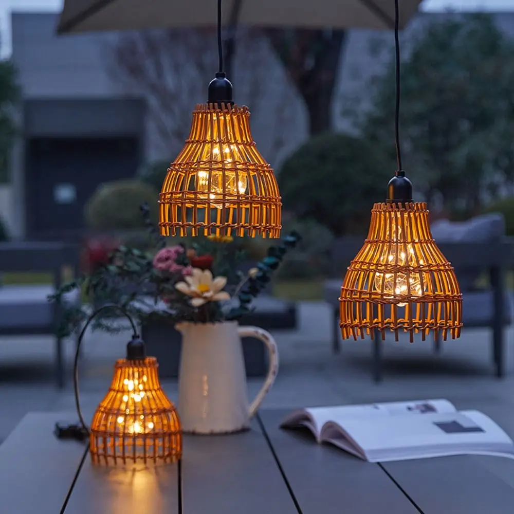 

Hand-woven Pendant Lamp Shade Waterproof Design Weaving Waterproof Chandelier Solar Powered Led Lights Camping Lamp