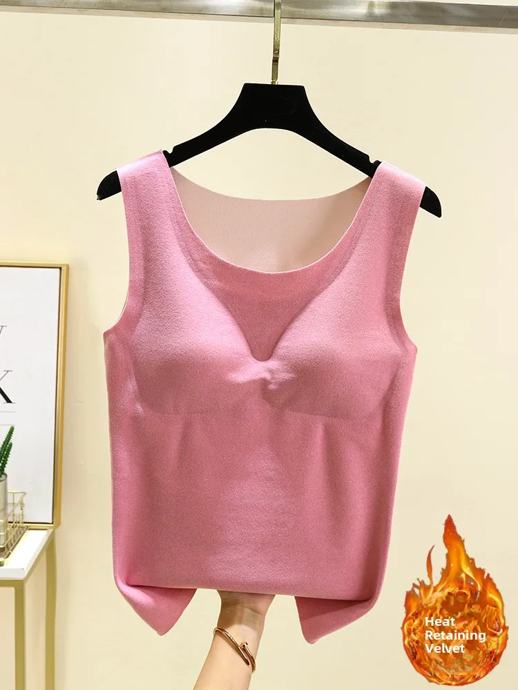 Thickened Fleece Warm Vest Women Winter No- Sleeve round Neck Underwear with Chest Pad Strap on Top No Brand Registered Trade...