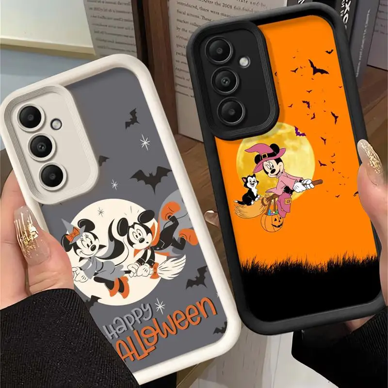 Disney Mickey Minnie Broomstick Halloween Liquid Phone Case for Samsung Galaxy A55 A54 A53 A52 A35 A15 A51 A14 A12 A34 A32 A22