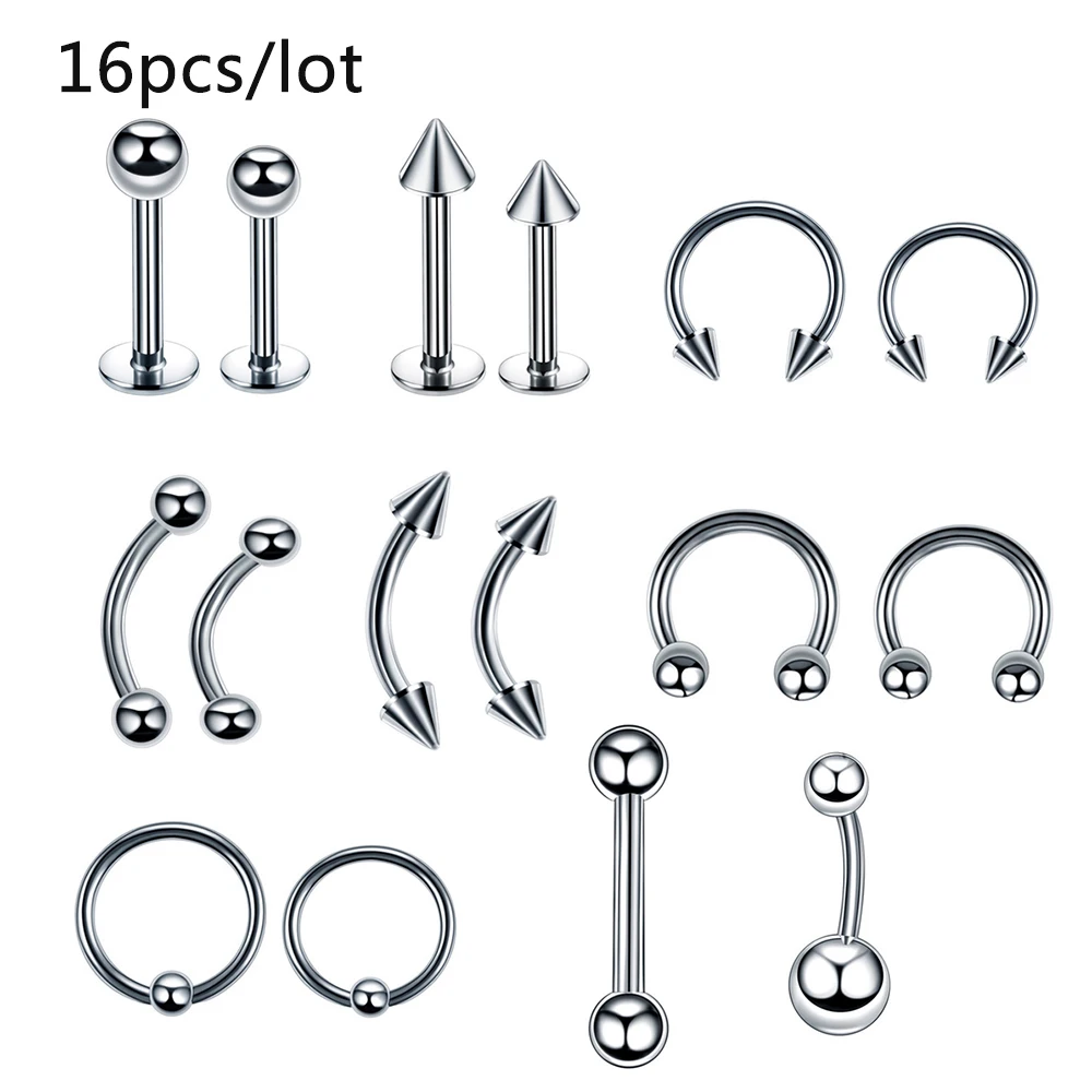 5/16 Stück/Set Körperschmuck Gebogene Nasen-, Ohr-, Bauch-, Lippen-, Zungenringe Set Edelstahl Bauchnabel-, Augenbrauen-Piercings Oreja – Detail 4
