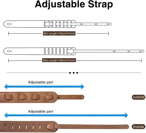 Imagen 2 del producto Lekato Correa de guitarra de 2,5 pulgadas de ancho de cuero con espuma gruesa acolchada para bajo guitarra eléctrica correa de cuero ajustable de 41 a 51