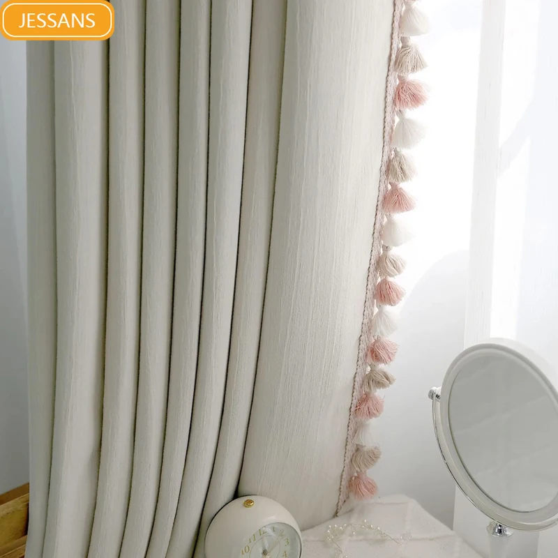 French Luxury Cream White Color Chenille Jacquard Thickened Blackout Curtains for Living Room Bedroom French Window Balcony