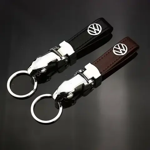 Leather Car Keychain Keyring For Volkswagen Tiguan R32 Bora Golf 6 Passat Lavida Beetle Touareg T-ROC Polo Key Holder Pendant