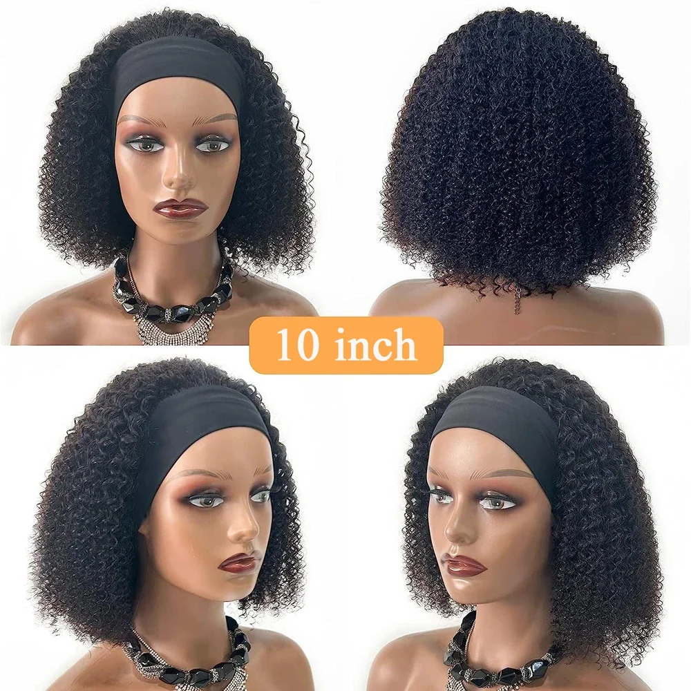 Bob Headband Kinky Curly Synthetic Short Wig For Women Baby Hair High Quality Afro Fluffy Heat Resistant Fiber Wig Daily Party