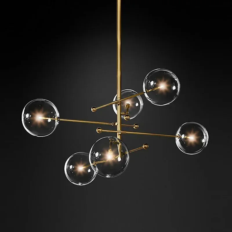 Creative Art Glass Ball Pendant Lamp, Nordic Black Gold LED Chandelier, Stylish Decorative Light for Living Room, Bedroom & Mode