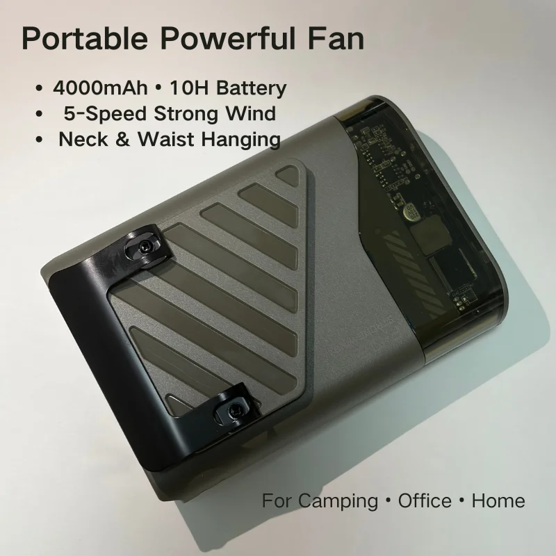 

Clearance Portable Neck Waist Hanging Fan, 4000mAh 10H Battery 5-Speed Powerful Mini Fan, Rechargeable Wearable Fan for Camping