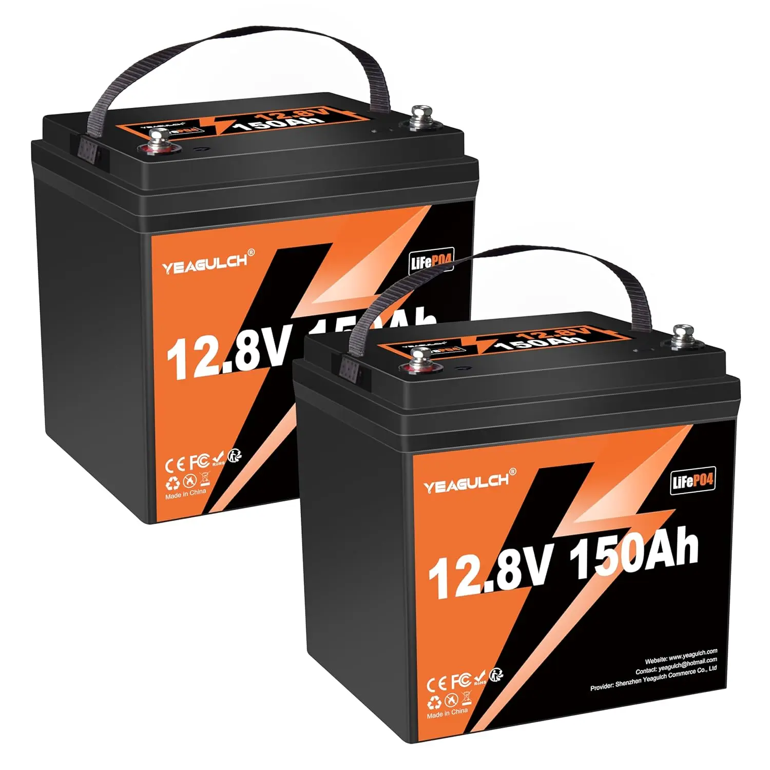 

2PCS 12.8V 150Ah Max LiFePO4 Lithium Battery Built-in 100A BMS 1905Wh Energy 15000+ Rechargeable Deep Cycle Lithium, Custom