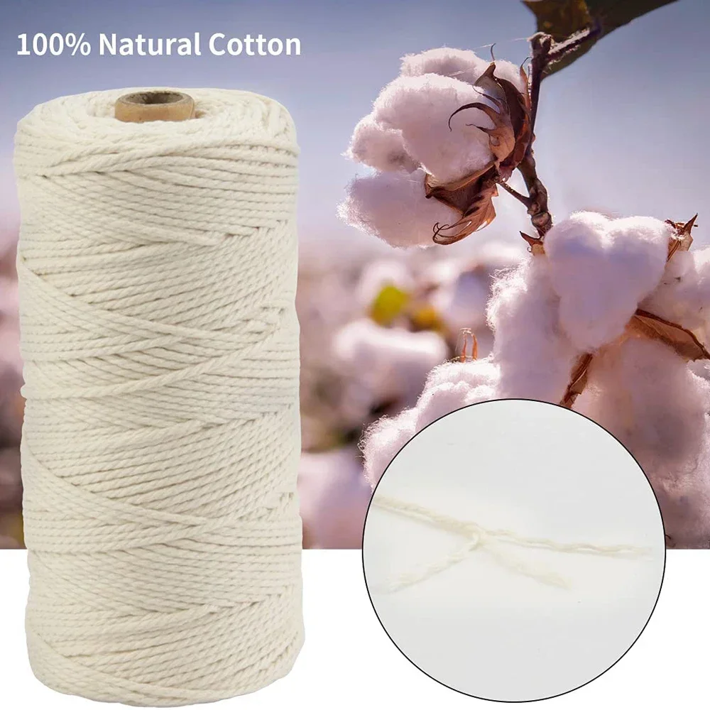 1mm/2mm 100m/Roll Macrame Cotton Cord Natural Cotton Twisted Rope Twine String DIY Craft Knitting Christmas Wedding Decor