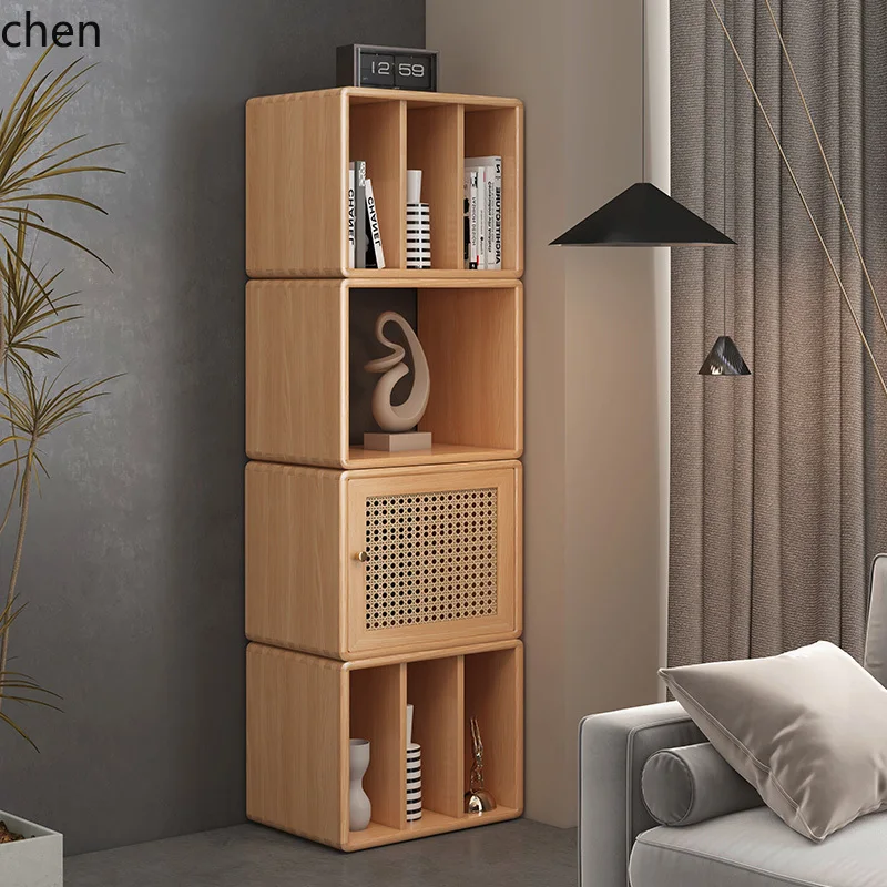 solid wood rattan storage cabinet living room floor storage bookshelf locker