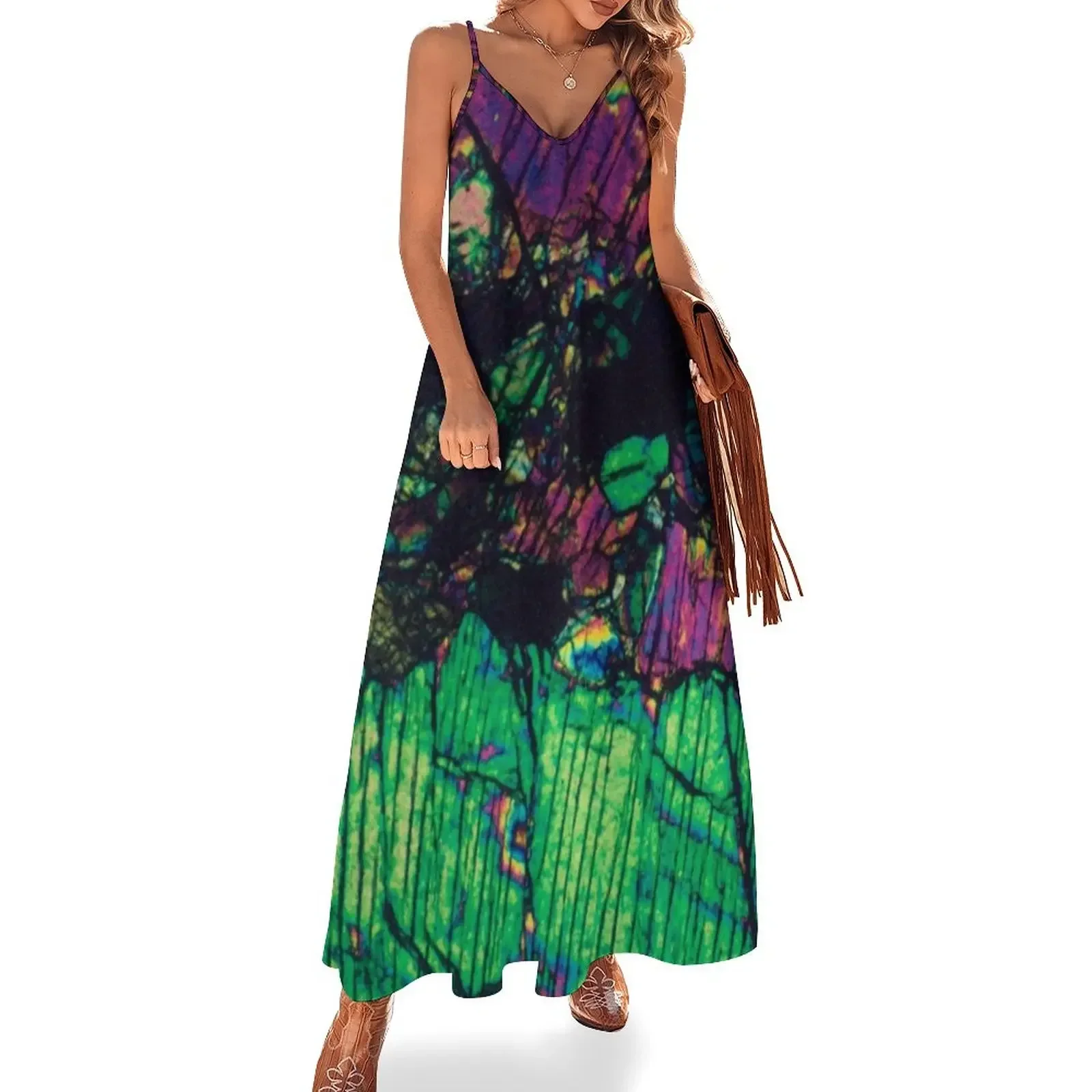 Thin section geological art featuring an agglomeration of Pyroxene Crystals, Australian Mineral Photography Sleeveless Dress