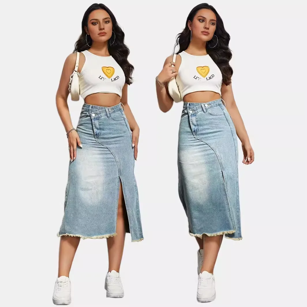 2024 Summer New Deconstruction Split High Waist Denim Skirt Cotton High Waist Slim Design Sense Skirt Woman