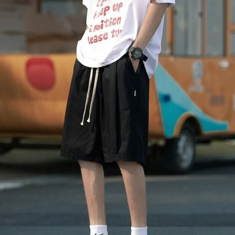 

Мужские короткие брюки с карманами на шнурке, свободные мешковатые широкие мужские шорты, летние повседневные роскошные винтажные модные корейские стильные оптом