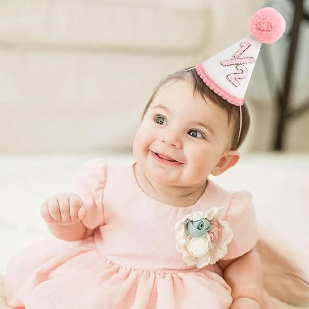 High Quality Sweet Birthday Hat Handcrafted Pom Pom Neutral Color Pom Pom Birthday Hat Princess Birthday Hat Children's Party
