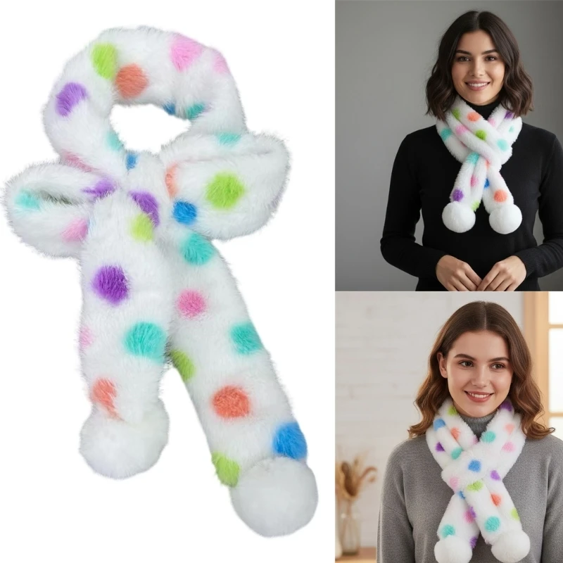 

Soft Plush Scarf Winter Women Scarf Colorful Dot Light weight Warm Neck Warmer For Sensitive Skin 6XDA